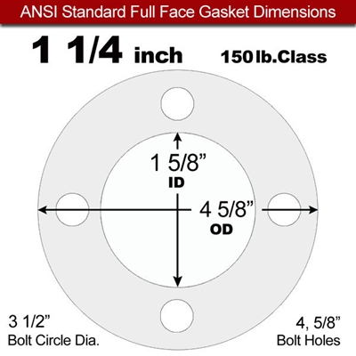 Equalseal EQ 535exp Full Face Gasket - 150 Lb. - 1/16" Thick - 1-1/4" Pipe