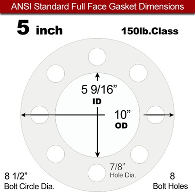 Equalseal EQ 535exp Full Face Gasket - 150 Lb. - 1/16" Thick - 5" Pipe