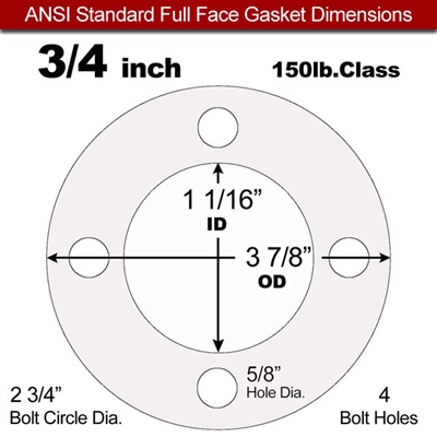 Equalseal EQ 535exp Full Face Gasket - 150 Lb. - 1/8" Thick - 3/4" Pipe