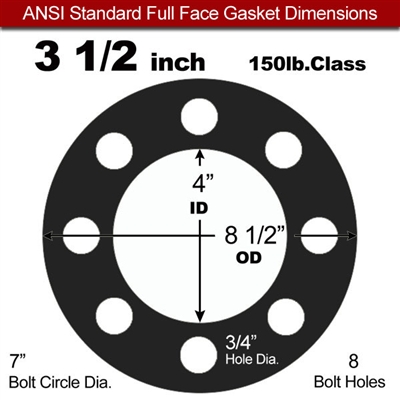 Equalseal EQ 706 Inorganic Fiber and NBR Full Face Gasket - 150 Lb. - 1/16" Thick - 3-1/2" Pipe