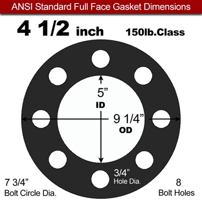 Equalseal EQ 706 Inorganic Fiber and NBR Full Face Gasket - 150 Lb. - 1/8" Thick - 4-1/2" Pipe