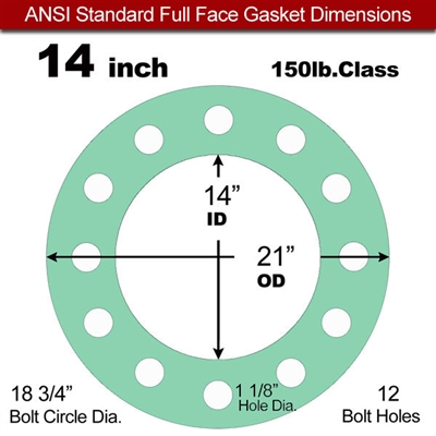 EQ 750G N/A NBR Full Face Gasket - 150 Lb. - 1/16" Thick - 14" Pipe