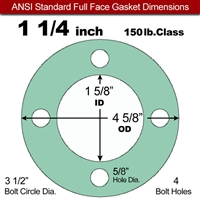 EQ 750G N/A NBR Full Face Gasket - 150 Lb. - 1/8" Thick - 1-1/4" Pipe