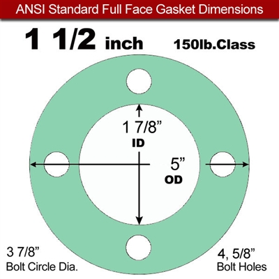 EQ 750G N/A NBR Full Face Gasket - 150 Lb. - 1/8" Thick - 1-1/2" Pipe