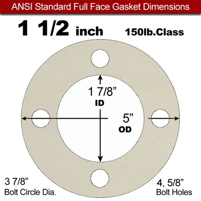 Equalseal EQ 750W N/A NBR Full Face Gasket - 150 Lb. - 1/16" Thick - 1-1/2" Pipe