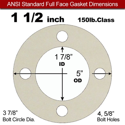 Equalseal EQ 750W N/A NBR Full Face Gasket - 150 Lb. - 1/8" Thick - 1-1/2" Pipe