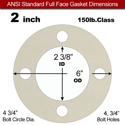 Equalseal EQ 750W N/A NBR Full Face Gasket - 150 Lb. - 1/8" Thick - 2" Pipe