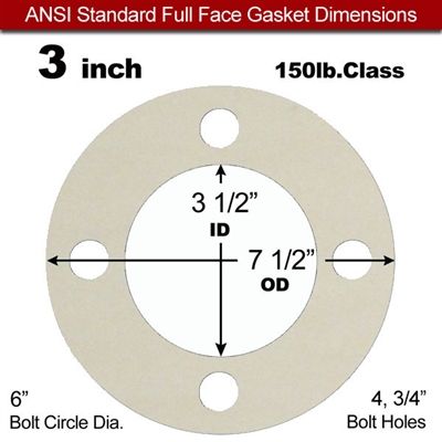 Equalseal EQ 750W N/A NBR Full Face Gasket - 150 Lb. - 1/8" Thick - 3" Pipe