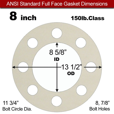 Equalseal EQ 750W N/A NBR Full Face Gasket - 150 Lb. - 1/8" Thick - 8" Pipe