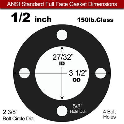 Equalseal EQ 825 N/A NBR Full Face Gasket  150 Lb. - 1/16" Thick - 1/2" Pipe