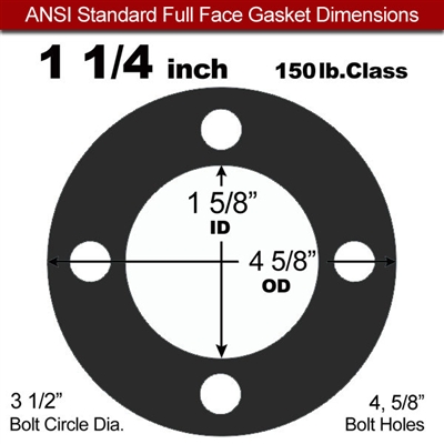 Equalseal EQ 825 N/A NBR Full Face Gasket - 150 Lb. - 1/16" Thick - 1-1/4" Pipe