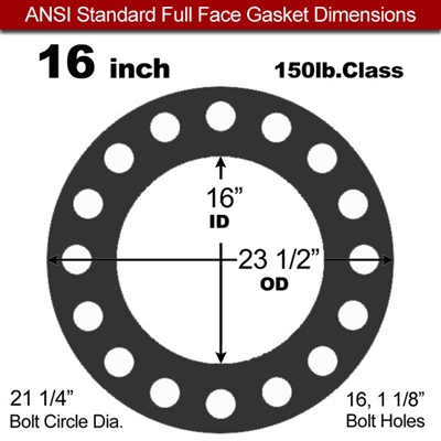Equalseal EQ 825 N/A NBR Full Face Gasket - 150 Lb. - 1/16" Thick - 16" Pipe