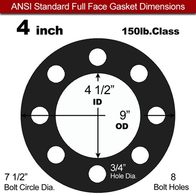 Equalseal EQ 825 N/A NBR Full Face Gasket - 150 Lb. - 1/8" Thick - 4" Pipe