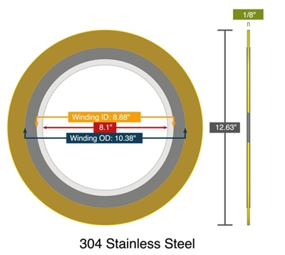 Equalseal EQSW - 8" - 600 lb- Spiral Wound Gasket - 304/FG with Carbon Steel Guide/Inner Ring