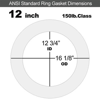 Equalseal ePTFE Ring Gasket - For Oxygen - 150 Lb. - 1/16" Thick - 12" Pipe