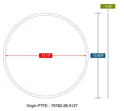Virgin PTFE Custom Ring Gasket - 1/16" Thick x 13.13" x 13.825"