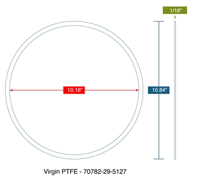 Virgin PTFE Custom Ring Gasket - 1/16" Thick x 10.16" x 10.840"