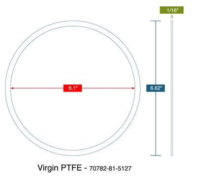 Virgin PTFE Custom Ring Gasket - 1/16" Thick x 6.100 x  6.620