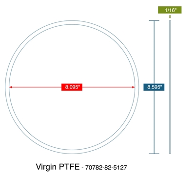 Virgin PTFE Custom Ring Gasket - 1/16" Thick x 8.095" x  8.595"