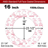 GOREÂ® GR Full Face Gasket - 150 Lb. - 1/16" Thick - 16" Pipe