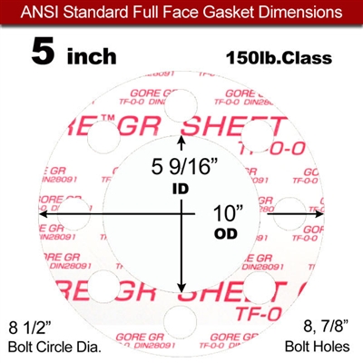 GOREÂ® GR Full Face Gasket - 150 Lb. - 1/16" Thick - 5" Pipe