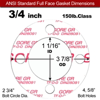 GOREÂ® GR Full Face Gasket - 150 Lb. - 1/8" Thick - 3/4" Pipe