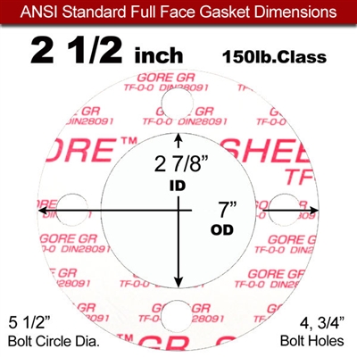 GOREÂ® GR Full Face Gasket - 150 Lb. - 1/8" Thick - 2-1/2" Pipe
