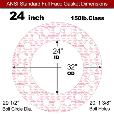 GOREÂ® GR Full Face Gasket - 150 Lb. - 1/8" Thick - 24" Pipe