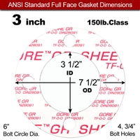 GOREÂ® GR Full Face Gasket - 150 Lb. - 1/8" Thick - 3" Pipe
