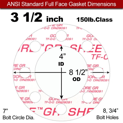 GOREÂ® GR Full Face Gasket - 150 Lb. - 1/8" Thick - 3-1/2" Pipe