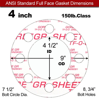 GOREÂ® GR Full Face Gasket - 150 Lb. - 1/8" Thick - 4" Pipe