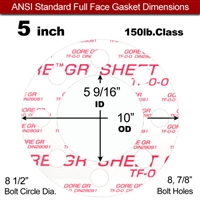 GOREÂ® GR Full Face Gasket - 150 Lb. - 1/8" Thick - 5" Pipe