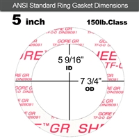 GORE GRÂ® Ring Gasket - 150 Lb. - 1/16" Thick - 5" Pipe