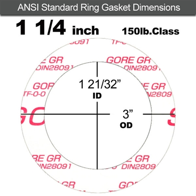 GORE GRÂ® Ring Gasket - 150 Lb. - 1/8" Thick - 1-1/4" Pipe