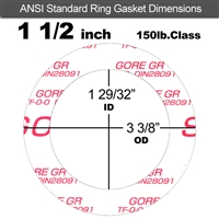 GORE GRÂ® Ring Gasket - 150 Lb. - 1/8" Thick - 1-1/2" Pipe