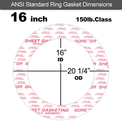 GORE GRÂ® Ring Gasket - 150 Lb. - 1/8" Thick - 16" Pipe