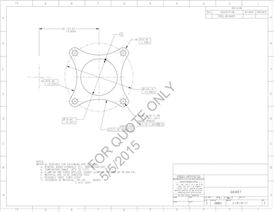 EQ 750G Aramid and NBR Custom 4 Point Gear Box Gasket part# J16116-11