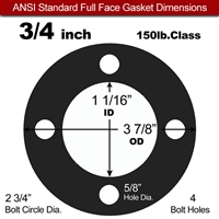 60 Duro Neoprene Full Face Gasket - 150 Lb. - 1/16" Thick - 3/4" Pipe