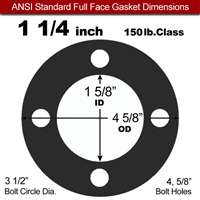 60 Duro Neoprene Full Face Gasket - 150 Lb. - 1/16" Thick - 1-1/4" Pipe