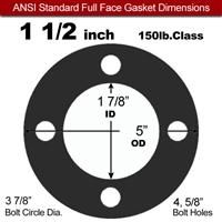 60 Duro Neoprene Full Face Gasket - 150 Lb. - 1/16" Thick - 1-1/2" Pipe