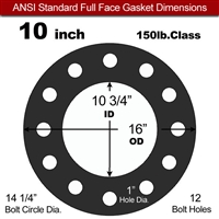 60 Duro Neoprene Full Face Gasket - 150 Lb. - 1/16" Thick - 10" Pipe