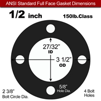 60 Duro Neoprene Full Face Gasket - 150 Lb. - 1/8" Thick - 1/2" Pipe