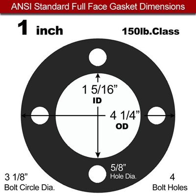 60 Duro Neoprene Full Face Gasket - 150 Lb. - 1/8" Thick - 1" Pipe