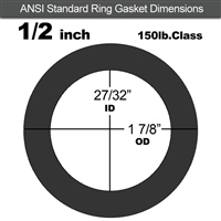 60 Duro Neoprene Ring Gasket - 150 Lb. - 1/16" Thick - 1/2" Pipe