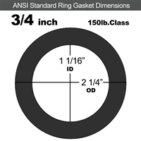 60 Duro Neoprene Ring Gasket - 150 Lb. - 1/8" Thick - 3/4" Pipe