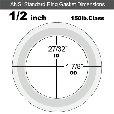 Equalseal PTFE with 304 Stainless Steel Core Gasket - 150 Lb. - 3/32" Thick - 1/2" Pipe