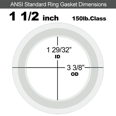 Equalseal PTFE with 304 Stainless Steel Core Flange Gasket - 150 Lb. - 1/8" Thick - 1-1/2" Pipe