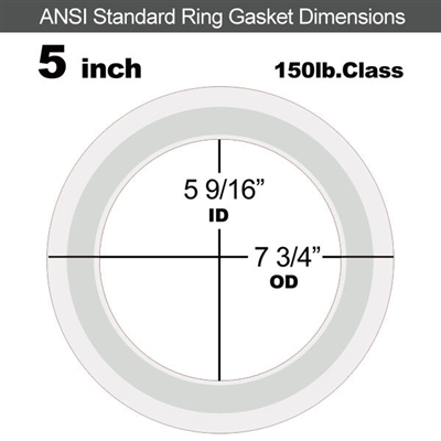 Equalseal PTFE with 304 Stainless Steel Core Flange Gasket - 150 Lb. - 1/8" Thick - 5" Pipe