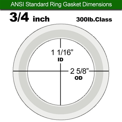 Equalseal PTFE with 304 Stainless Steel Core Flange Gasket - 300 Lb. - 1/8" Thick - 3/4" Pipe