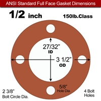 Red SBR Rubber Full Face Gasket - 150 Lb. - 1/16" Thick - 1/2" Pipe